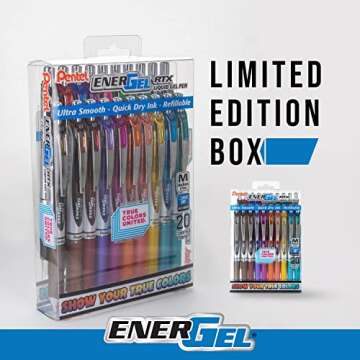 Pentel EnerGel RTX True Colors United (0.7mm) Medium Line, Assorted Ink, 20 Pack Box (BL77PC20MTCU)