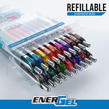 Pentel EnerGel RTX True Colors United (0.7mm) Medium Line, Assorted Ink, 20 Pack Box (BL77PC20MTCU)
