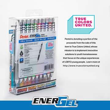 Pentel EnerGel RTX True Colors United (0.7mm) Medium Line, Assorted Ink, 20 Pack Box (BL77PC20MTCU)