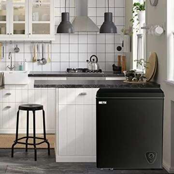 Chest Freezer WANAI 3.5 Cubic Small Deep Freezer, Compact Deep Freezer with Top Open Door and Removable Storage Basket, 7 Gears Temperature Control, for Office Dorm or Apartment (Black)