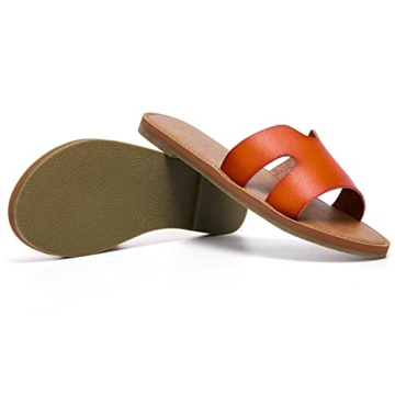 KOLILI Flat Sandals for Women Comfort Beach Slide Sandals Cute Fashion Sandals Summer Shoes， Brown, 7.5 US