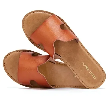 KOLILI Flat Sandals for Women Comfort Beach Slide Sandals Cute Fashion Sandals Summer Shoes， Brown, 7.5 US