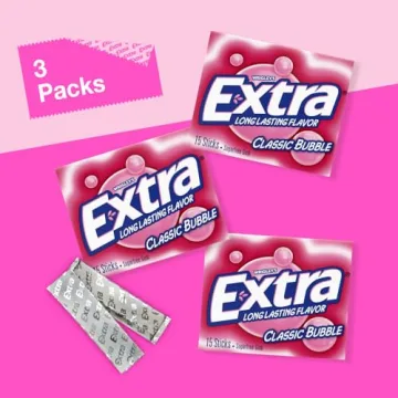 EXTRA Classic Bubble Sugar Free Gum - 3 Pack of 15 Sticks