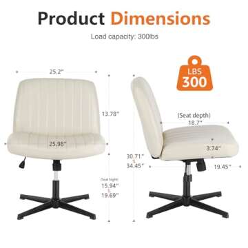 Sweetcrispy Armless Office Chair - Wide & Comfortable