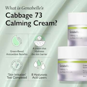 Genabelle Cabbage 73 Calming Cream - Lightweight Watery-Type Moisturizer with CICA, Sucralfate, Hyaluronic Acid, Helps Instantly Calm, & Hydrate the Skin 1.69 fl. oz.