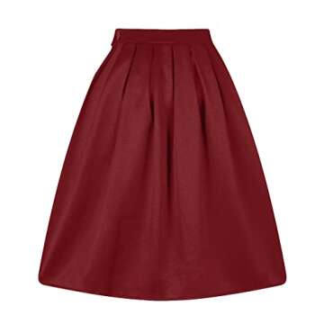 Taydey A-Line Pleated Vintage Skirts for Women (M, Burgundy)