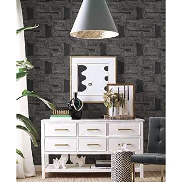 RoomMates RMK12216PL Nikki Chu Black and White Zulu Signature Peel and Stick Wallpaper, Roll, Black/White