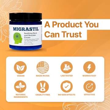 Basic Vigor Migrastil Soothing Neck & Shoulder Cream - Fast-Acting & Powerful - Non-Greasy Topical Cream (4 oz.) Made in The USA