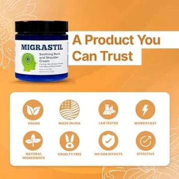 Basic Vigor Migrastil Soothing Neck & Shoulder Cream - Fast-Acting & Powerful - Non-Greasy Topical Cream (4 oz.) Made in The USA