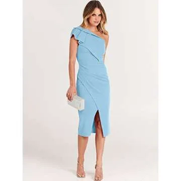 Caracilia Women One Shoulder Midi Dress - Elegant Cocktail Dress
