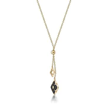 Lavari Double Flower Pendant Necklace in Black Onyx and CZ
