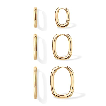 PAVOI Gold Plated 3 Pairs Chunky Hoop Earrings Set