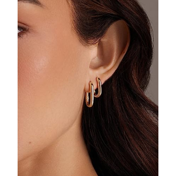 PAVOI Gold Plated 3 Pairs Chunky Hoop Earrings Set