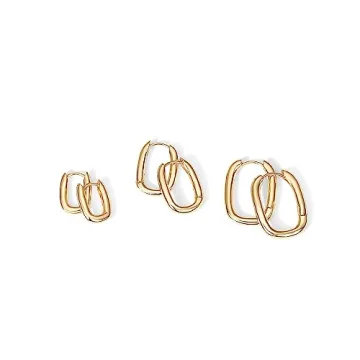 PAVOI Gold Plated 3 Pairs Chunky Hoop Earrings Set