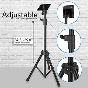 Pyle Premium LCD Flat Panel TV Tripod Stand, Portable & Foldable TV Mount for LCD/LED Flat Screen TVs up to 32", Adjustable Height, 88.8 lbs Capacity, VESA 100x200/200x200 - (PTVSTNDPT3215)