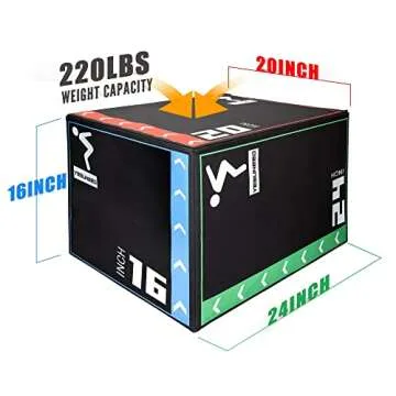 Holleyweb 3 in 1 Foam Plyometric Jump Box 16"x20"x24" Jump Training & Conditioning-Plyo Jump Box for Jump Training Fitness Workout Exercise