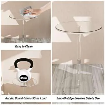 Acrylic Drink Table-10 L x 10" W Small Tables for Small Spaces, Clear Bar Table for Living Room, Round Acrylic Side Table Easy Assembly 21.3" H Tall