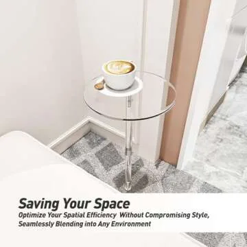 Acrylic Drink Table-10 L x 10" W Small Tables for Small Spaces, Clear Bar Table for Living Room, Round Acrylic Side Table Easy Assembly 21.3" H Tall