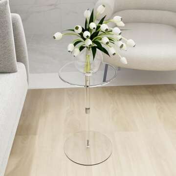 Acrylic Drink Table-10 L x 10" W Small Tables for Small Spaces, Clear Bar Table for Living Room, Round Acrylic Side Table Easy Assembly 21.3" H Tall