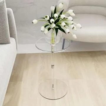 Acrylic Drink Table-10 L x 10" W Small Tables for Small Spaces, Clear Bar Table for Living Room, Round Acrylic Side Table Easy Assembly 21.3" H Tall