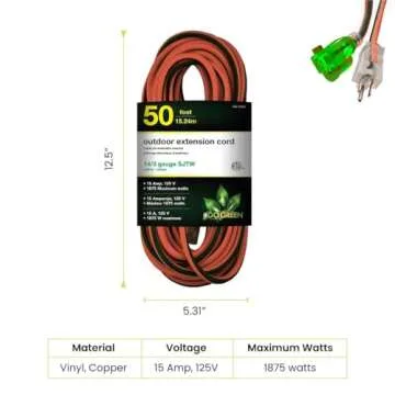 Go Green Power Inc. 14/3 50ft Outdoor Lighted Extension Cord - Heavy Duty, Contractor Grade, Moistur...