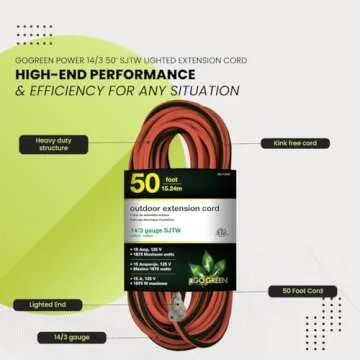GoGreen Power 14/3 50ft Heavy Duty Extension Cord