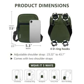 BAPHITY Crossbody Bag Sling Purses for Women Trendy, Convertible Multi Position Fanny Back Pack Sling Bag for Women Cross Body - 1.75L(Army Green)