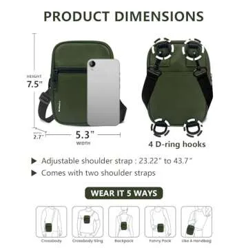 BAPHITY Crossbody Bag Sling Purses for Women Trendy, Convertible Multi Position Fanny Back Pack Sling Bag for Women Cross Body - 1.75L(Army Green)