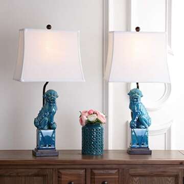 Safavieh Lighting Collection Foo Dog Blue Table Lamp, Set of 2