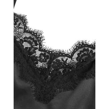 MakeMeChic Women's Lace Satin Sleepwear Cami Top and Shorts Pajama Set Black S