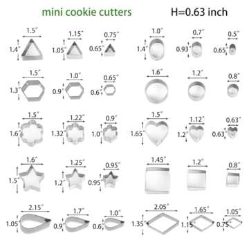 Mini Cookie Cutters Set- Small Heart Star Flower Round Square Hexagon Oval Diamond - 30Pcs Stainless Steel Cookie Cutters - Polymer Clay Cutters Mini Fruit Cutter Small Biscuit Cookie Cutters for Kids
