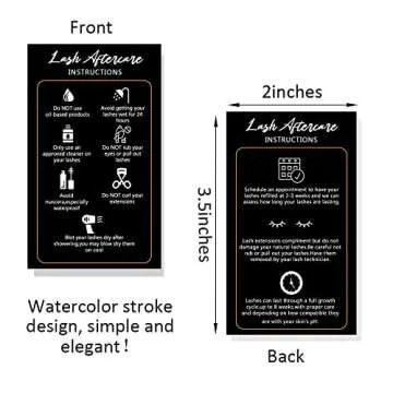 Wanyeer Lash Extension Aftercare Instructions Cards,50 Pack Double Sided Size 3.5 x 2inch inch 50 Pack Business Card Size, AfterCare Card, Lash Care Card, Black with White Design