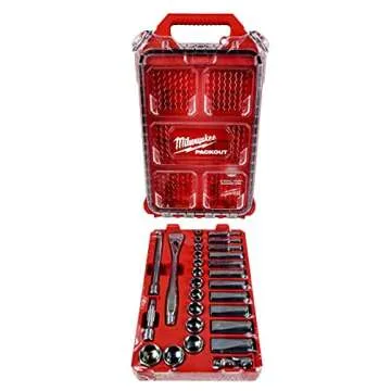 Milwaukee 48-22-9481 28-Piece 3/8 in. Drive SAE Ratchet and Socket Set with PACKOUT Low-Profile Comp...