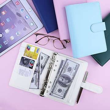 Antner A6 Budget Binder with Zipper Cash Envelopes for Money Organizer & Budgeting, PU Leather Budge...
