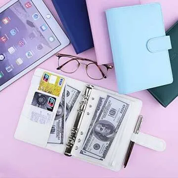 Antner A6 Budget Binder with Zipper Cash Envelopes for Money Organizer & Budgeting, PU Leather Budge...