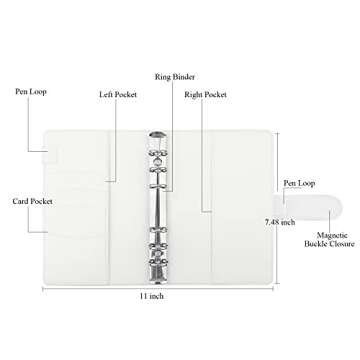 Antner A6 Budget Binder with Zipper Cash Envelopes for Money Organizer & Budgeting, PU Leather Budget Planner Money Saving Binder with Cash Stuffing Envelopes & Labels for Home Office Travel, White