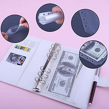 Antner A6 Budget Binder with Zipper Cash Envelopes for Money Organizer & Budgeting, PU Leather Budget Planner Money Saving Binder with Cash Stuffing Envelopes & Labels for Home Office Travel, White