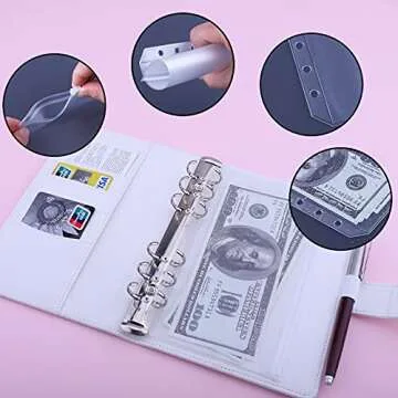 Antner A6 Budget Binder with Zipper Cash Envelopes for Money Organizer & Budgeting, PU Leather Budget Planner Money Saving Binder with Cash Stuffing Envelopes & Labels for Home Office Travel, White