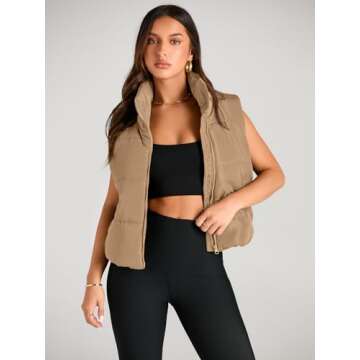 AUTOMET Puffer Vest Women Sleeveless Winter Cropped Outerwear Warm Puffer Lightweight Stand-up Colla...