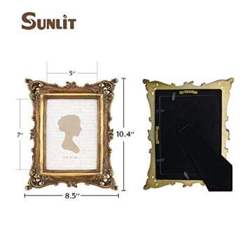 Sunlit Vintage Picture Frame 5x7 Inch, Luxury Antique Photo Frames with Glass Front, Photo Display, ...