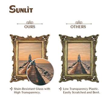 Sunlit Vintage Picture Frame 5x7 Inch, Luxury Antique Photo Frames with Glass Front, Photo Display, Tabletop Wall Hanging, Gift Ideas, Bronze Gold