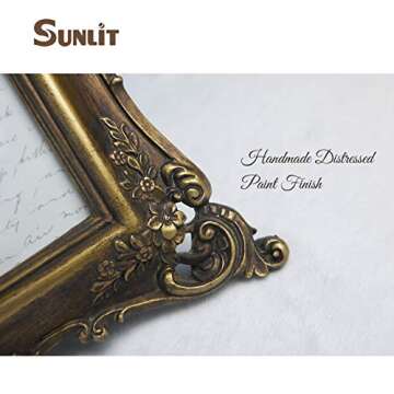 Sunlit Vintage Picture Frame 5x7 Inch, Luxury Antique Photo Frames with Glass Front, Photo Display, Tabletop Wall Hanging, Gift Ideas, Bronze Gold