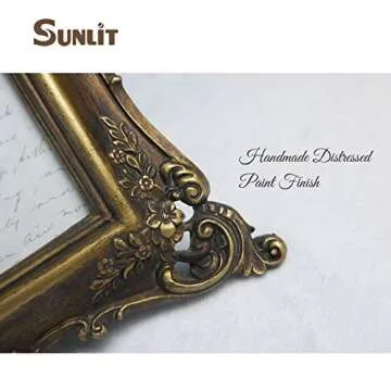 Sunlit Vintage Picture Frame 5x7 Inch, Luxury Antique Photo Frames with Glass Front, Photo Display, Tabletop Wall Hanging, Gift Ideas, Bronze Gold