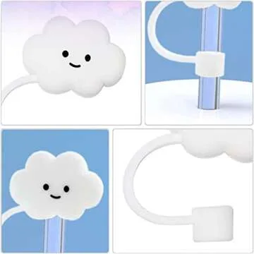 2Pcs Straw Tips Cover Straw Covers Cap for Reusable Straws Cloud Shape Straw Protector for 6-8mm Straws Airtight Seal Splash Proof