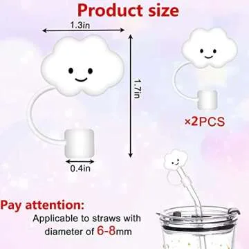 2Pcs Straw Tips Cover Straw Covers Cap for Reusable Straws Cloud Shape Straw Protector for 6-8mm Straws Airtight Seal Splash Proof