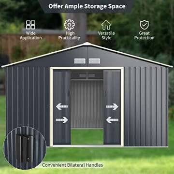 Goplus Storage Shed, Metal 11’ X 10’ Outdoor Building Organizer with 4 Vents & Double Sliding Do...