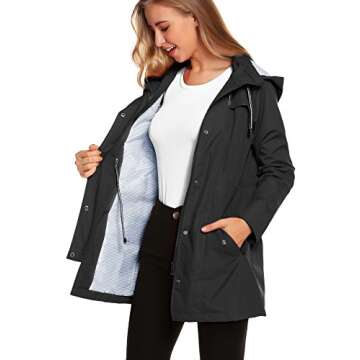ZHENWEI Womens Lightweight Hooded Waterproof Active Outdoor Rain Jacket S-XXL (XXL, Black)