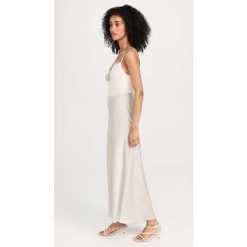 WAYF Women's Lace Trim Slip Dress, Pewter, Off White, L