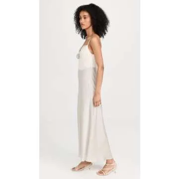 WAYF Women's Lace Trim Slip Dress, Pewter, Off White, L