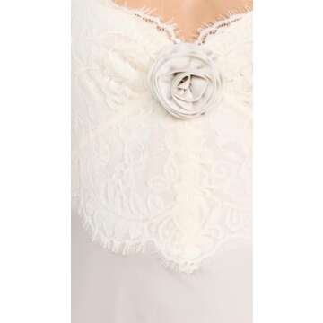 WAYF Women's Lace Trim Slip Dress, Pewter, Off White, L